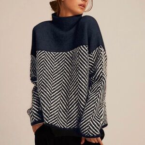 Navy and White Chevron Cashmere Sweater